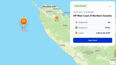 Gempa M 4,5 Guncang Aceh, Tak Berpotensi Tsunami